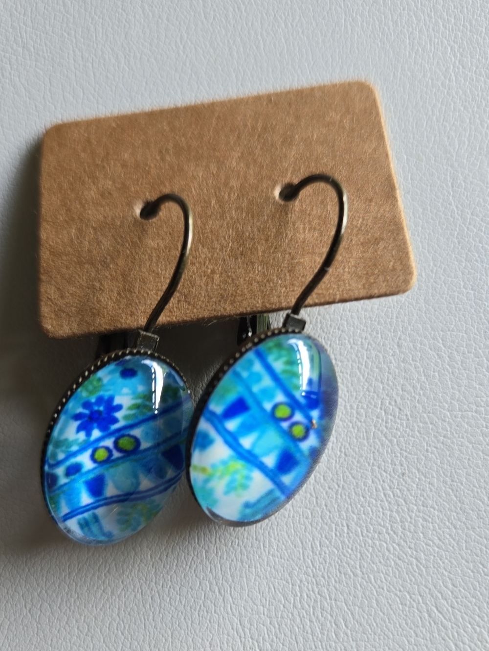 Vintage Blue and Brass Tone Drop Earrings - Picture 2 of 12